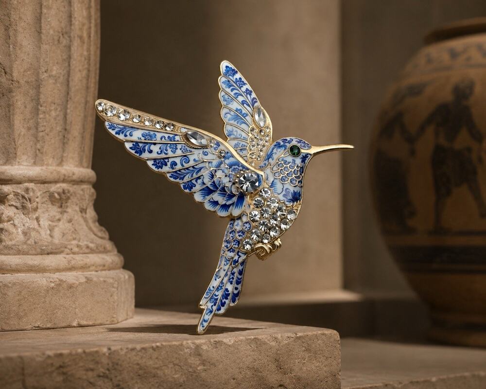 Chinoiserie VTG Bird Brooch Pin Crystal Antique Museum Gold Art Nouveau CZ